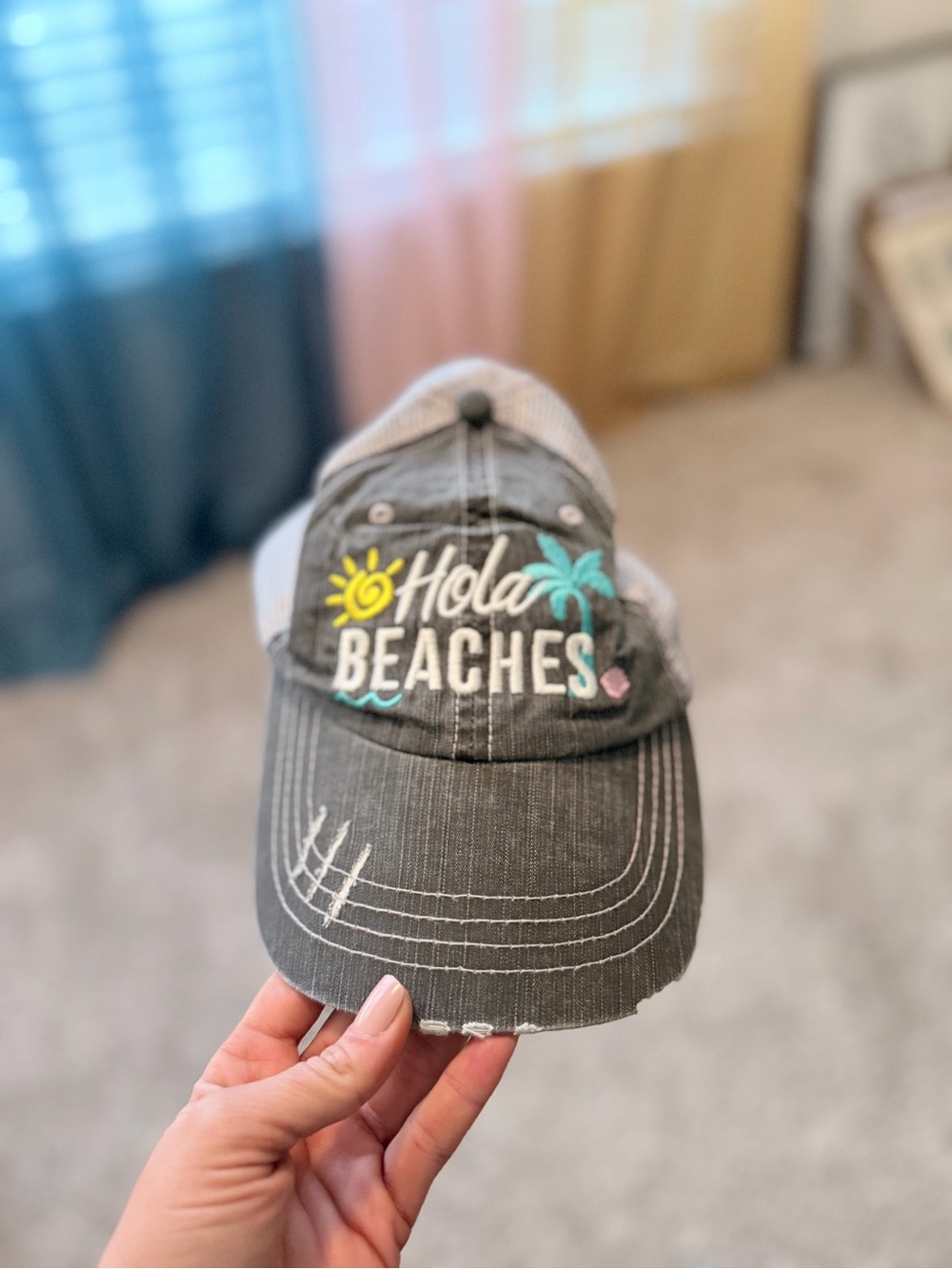 Hola Beaches Embroidered Gray Baseball Hat